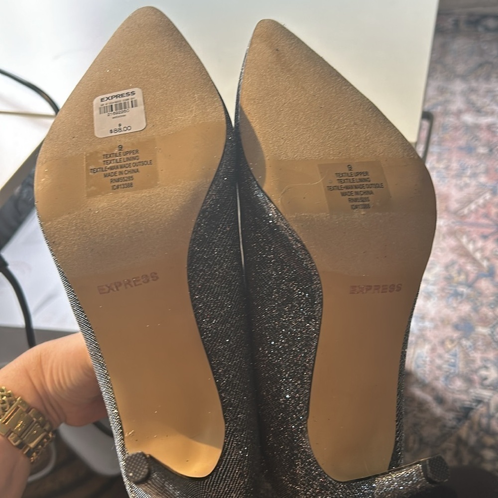 NWT Express Black Sparkle High Heel Sock Boots - Picture 7 of 7